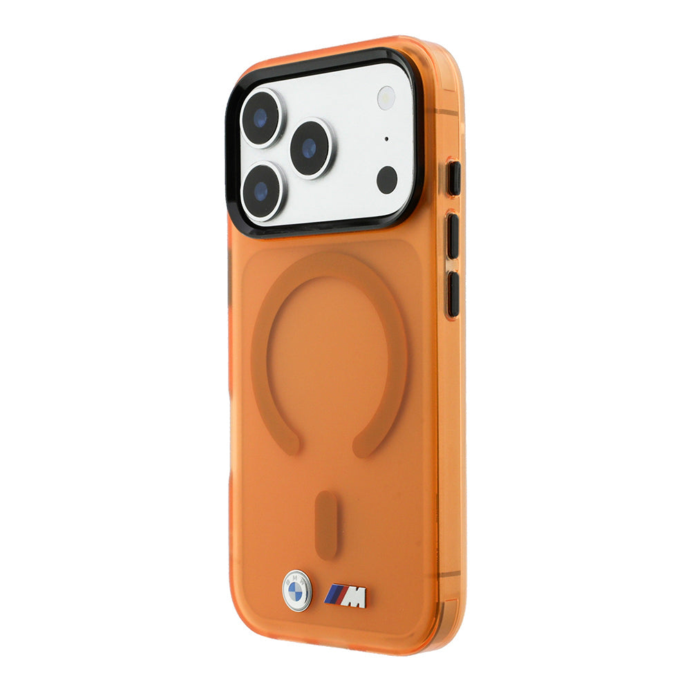 Apple iPhone 18 Pro Max Kılıf BMW Orjinal Lisanslı M-safe Şarj Özellikli Metal Buton Tasarımlı Buzlu IML Baskılı Kapak Turuncu