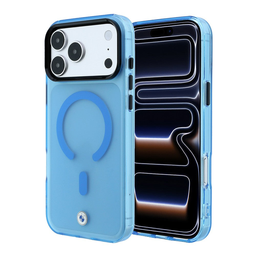 Apple iPhone 18 Pro Max Kılıf BMW Orjinal Lisanslı M-safe Şarj Özellikli Metal Logolu Buzlu IML Baskılı Kapak Mavi