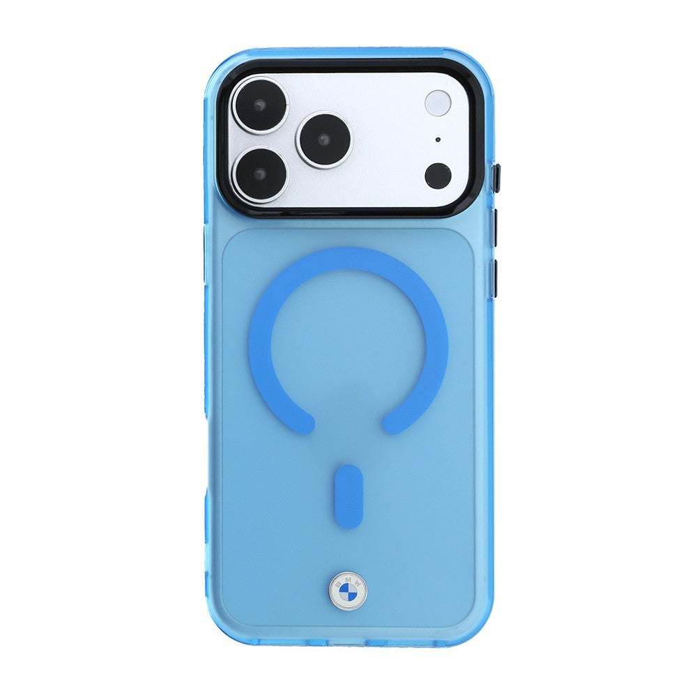 Apple iPhone 18 Pro Max Kılıf BMW Orjinal Lisanslı M-safe Şarj Özellikli Metal Logolu Buzlu IML Baskılı Kapak Mavi
