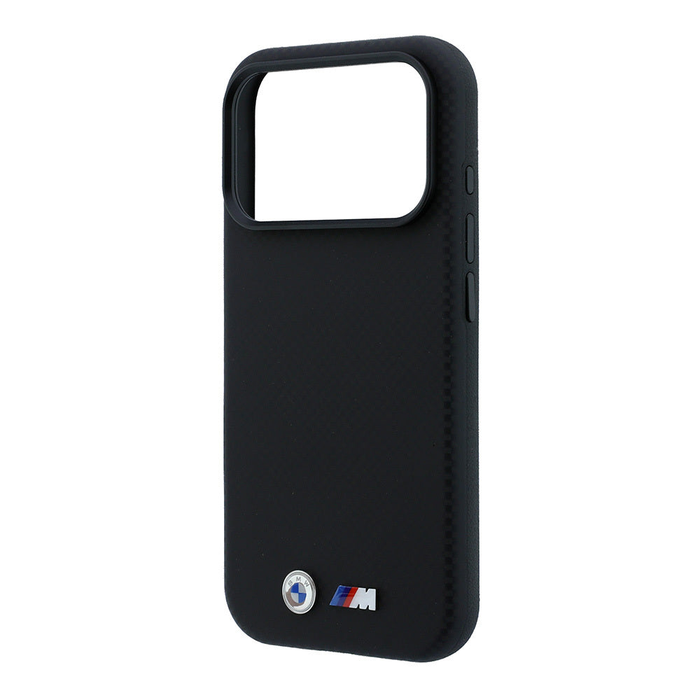 Apple iPhone 18 Pro Max Kılıf BMW Orjinal Lisanslı M-safe Şarj Özellikli Metal Logolu Karbon Fiber Kevlar Kapak Siyah