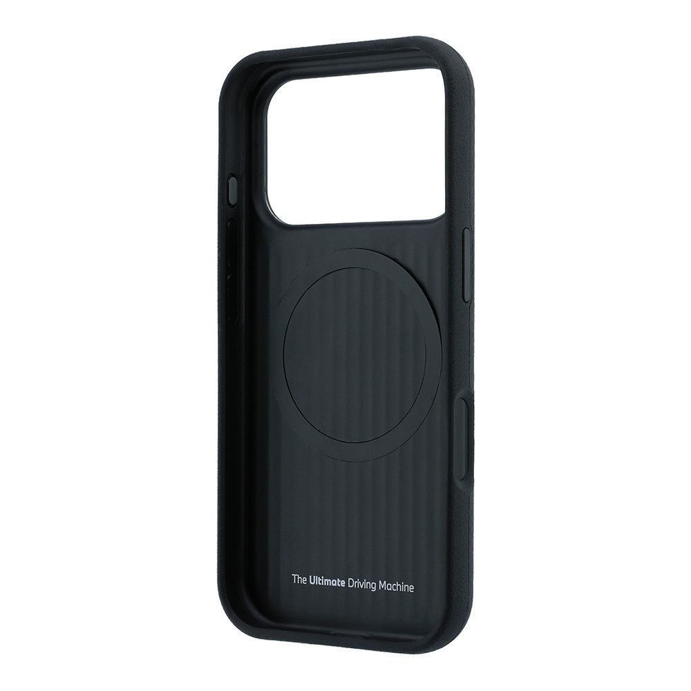 Apple iPhone 18 Pro Max Kılıf BMW Orjinal Lisanslı M-safe Şarj Özellikli Metal Logolu Karbon Fiber Kevlar Kapak Siyah