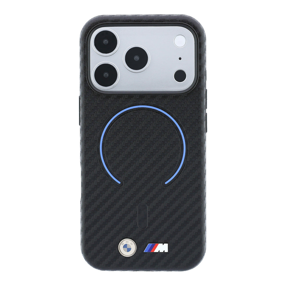 Apple iPhone 18 Pro Max Kılıf BMW Orjinal Lisanslı M-safe Şarj Özellikli PU Metal Logolu Kırmızı Halka Tasarımlı Kapak Siyah