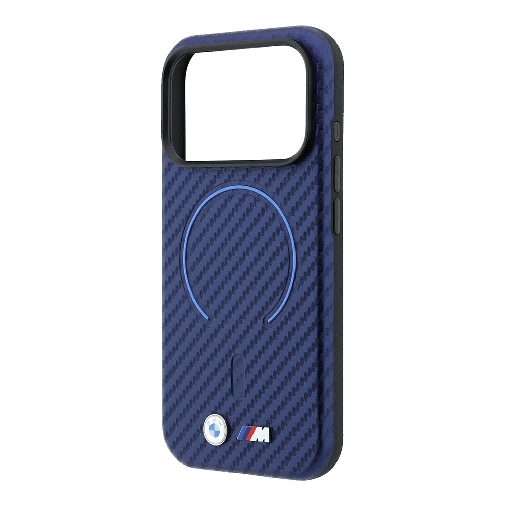 Apple iPhone 18 Pro Max Kılıf BMW Orjinal Lisanslı M-safe Şarj Özellikli PU Metal Logolu Kırmızı Halka Tasarımlı Kapak Lacivert