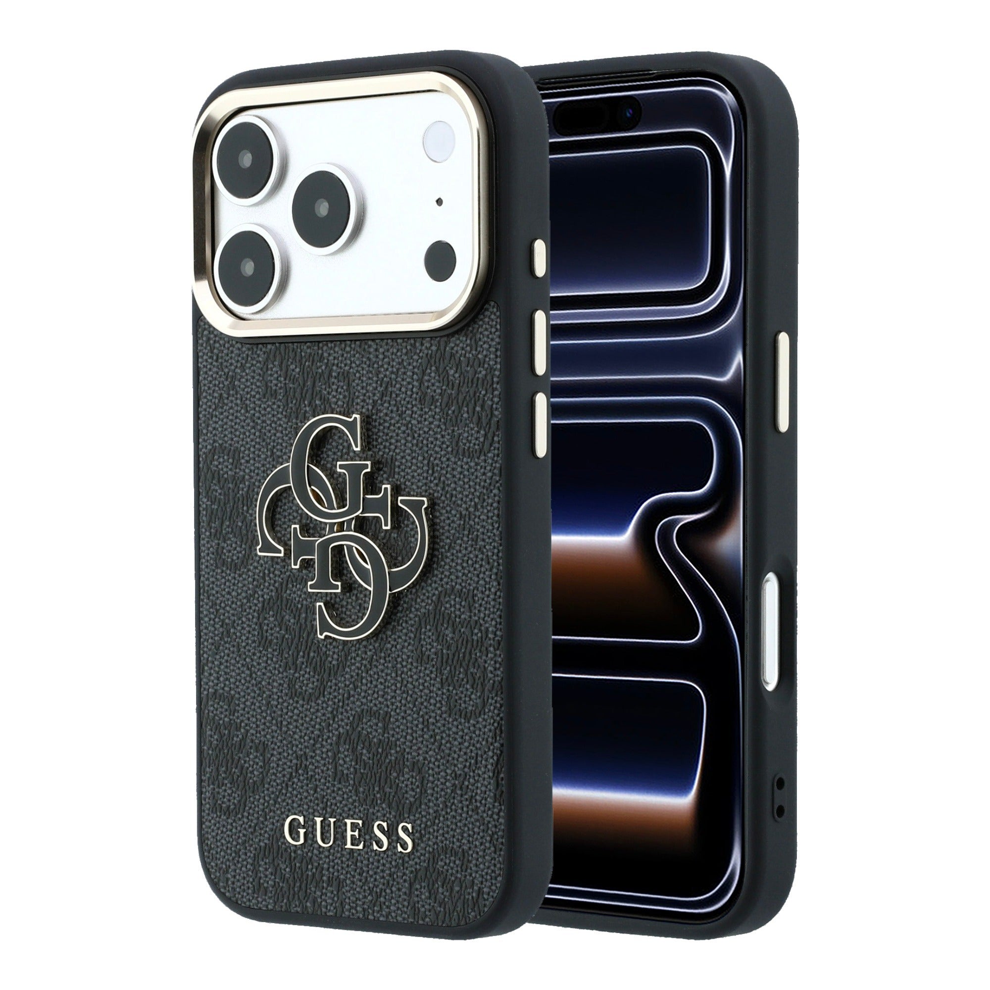 Apple iPhone 18 Pro Max Kılıf Guess Orjinal Lisanslı 4G Büyük Resin Logolu PU Kapak Siyah