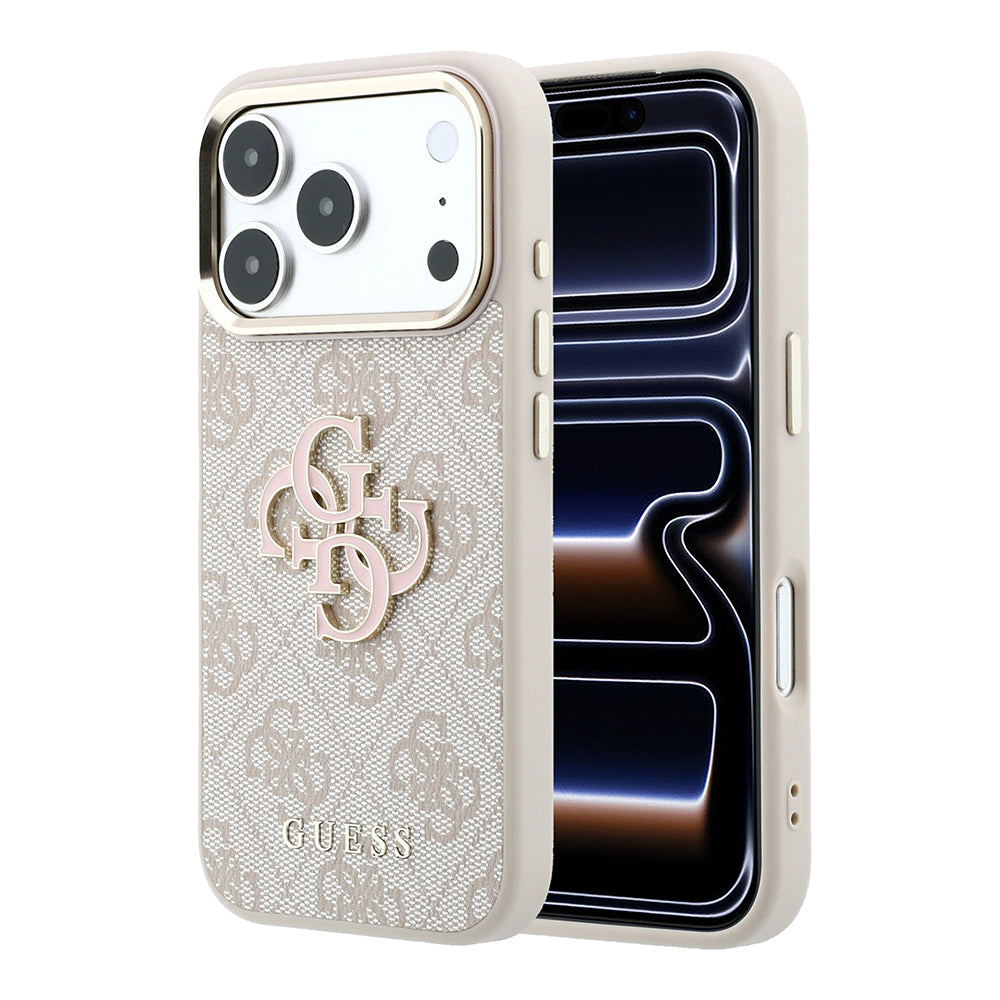Apple iPhone 18 Pro Max Kılıf Guess Orjinal Lisanslı 4G Büyük Resin Logolu PU Kapak Pembe