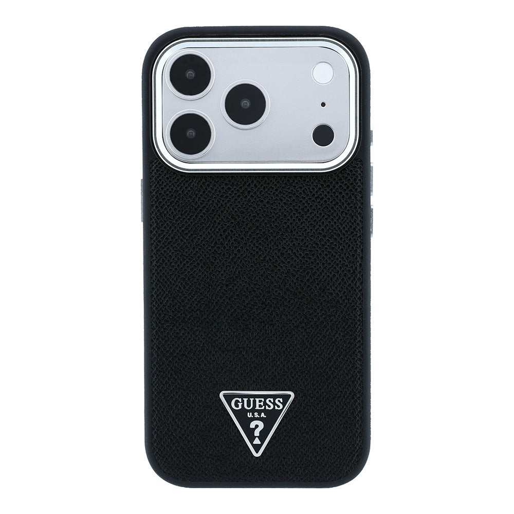 Apple iPhone 18 Pro Max Kılıf Guess Orjinal Lisanslı M-safe Şarj Özellikli Grained Triangle Kapak Siyah