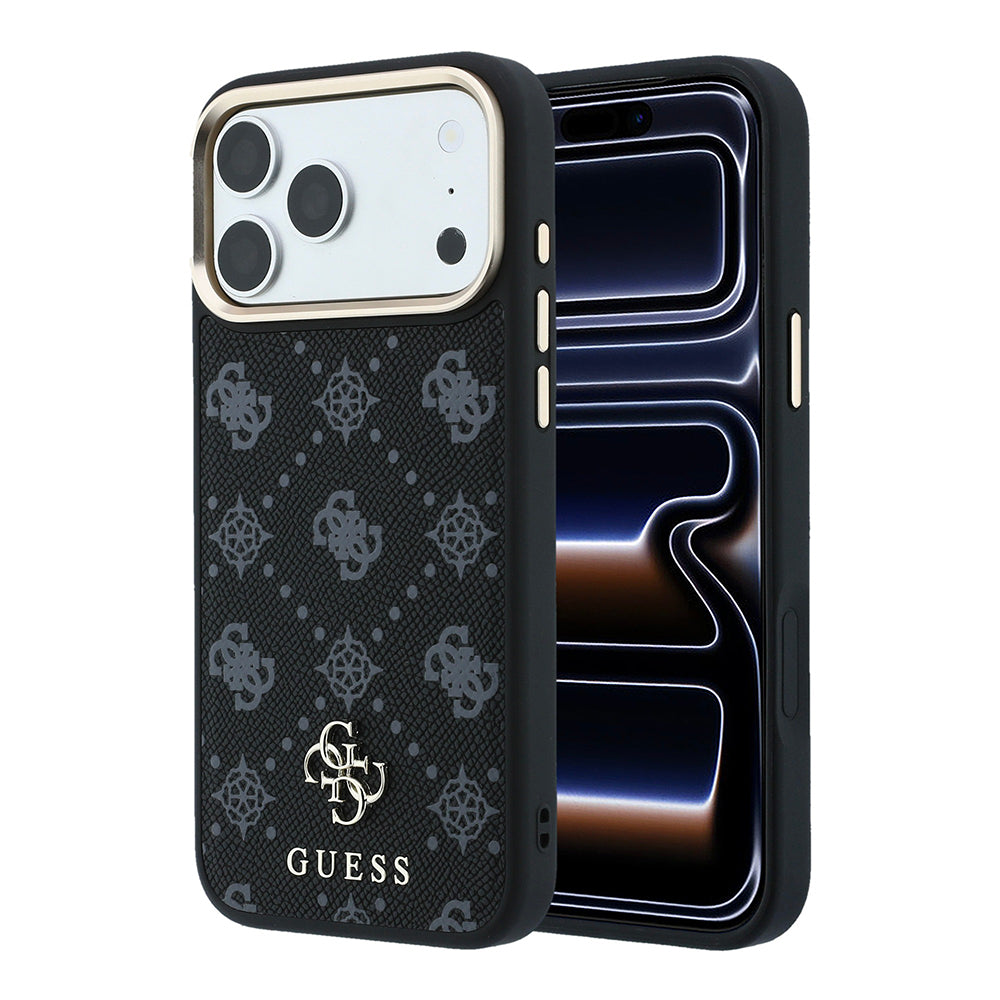 Apple iPhone 18 Pro Max Kılıf Guess Orjinal Lisanslı M-safe Şarj Özellikli Klasik Yazı ve 4G Logolu PU Deri Peony Kapak Siyah