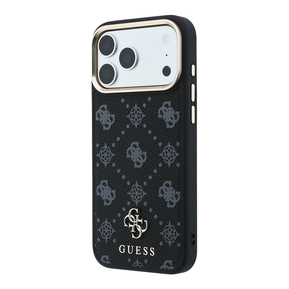 Apple iPhone 18 Pro Max Kılıf Guess Orjinal Lisanslı M-safe Şarj Özellikli Klasik Yazı ve 4G Logolu PU Deri Peony Kapak Siyah