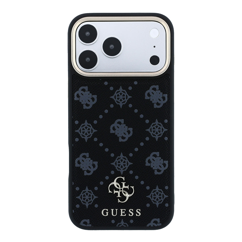 Apple iPhone 18 Pro Max Kılıf Guess Orjinal Lisanslı M-safe Şarj Özellikli Klasik Yazı ve 4G Logolu PU Deri Peony Kapak Siyah