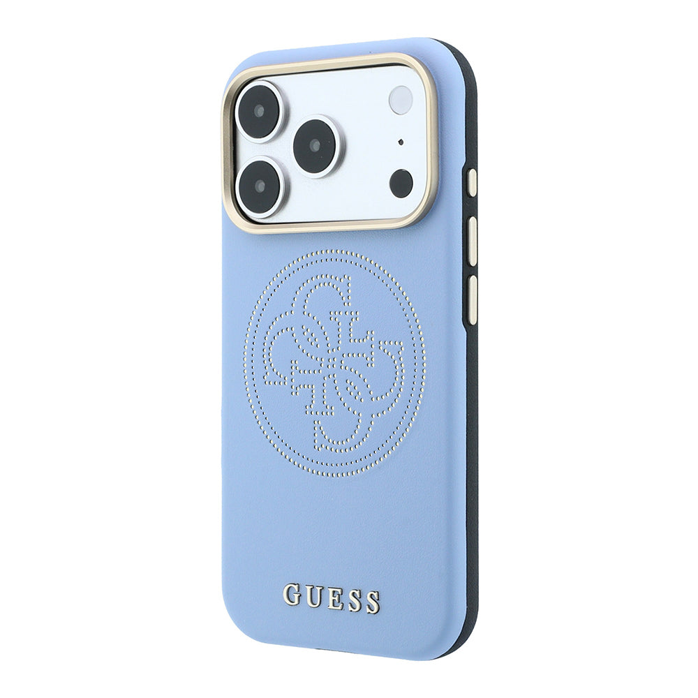 Apple iPhone 18 Pro Max Kılıf Guess Orjinal Lisanslı M-safe Şarj Özellikli PU Delikli 4G ve Yazı Logolu Kapak Açık Mavi