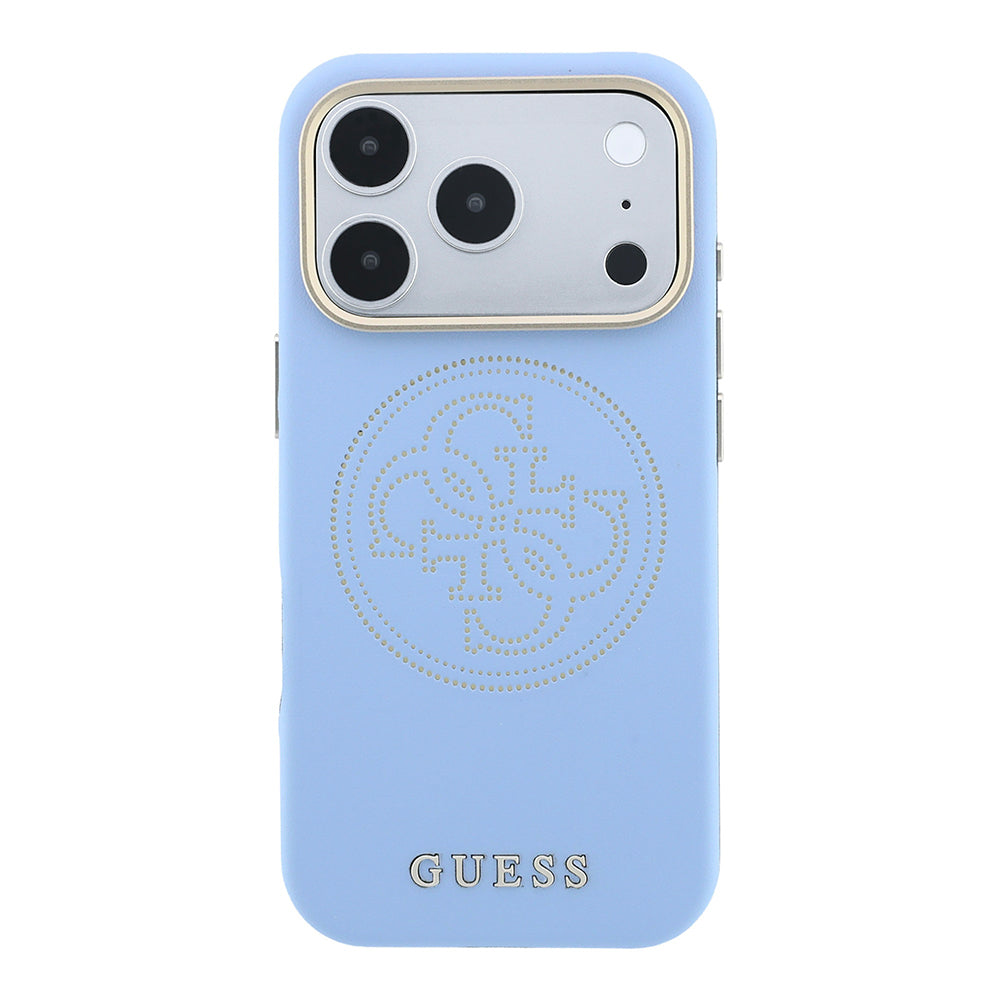 Apple iPhone 18 Pro Max Kılıf Guess Orjinal Lisanslı M-safe Şarj Özellikli PU Delikli 4G ve Yazı Logolu Kapak Açık Mavi