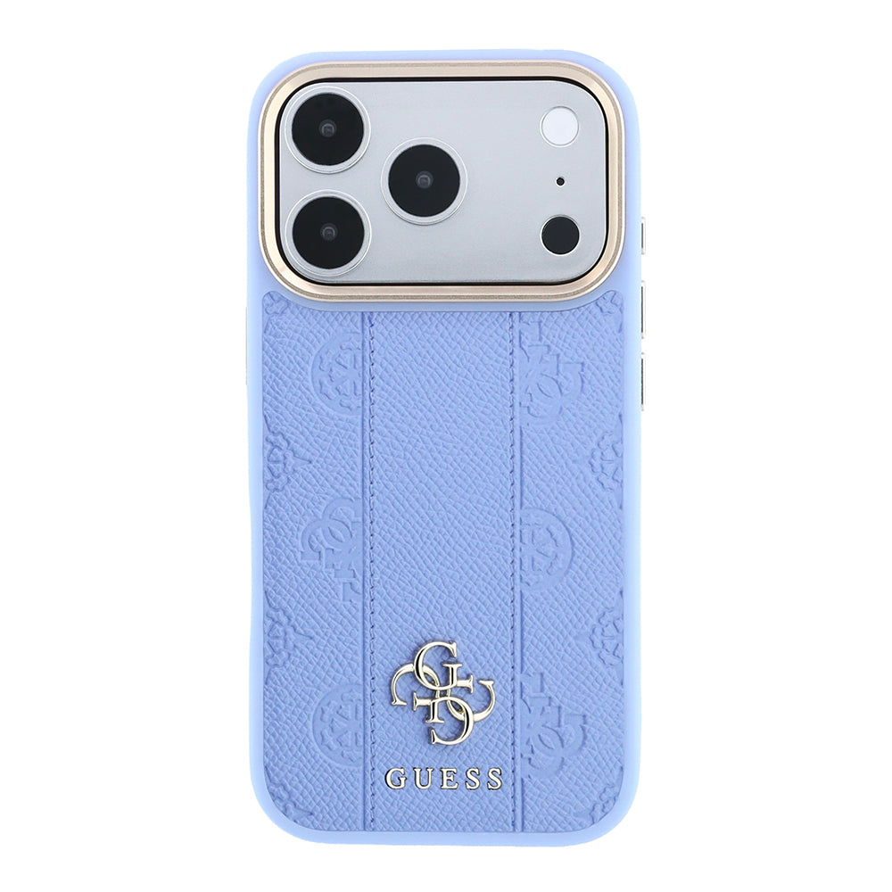 Apple iPhone 18 Pro Max Kılıf Guess Orjinal Lisanslı M-safe Şarj Özellikli Şeritli Peony 4G ve Yazı Logolu Kapak Açık Mavi