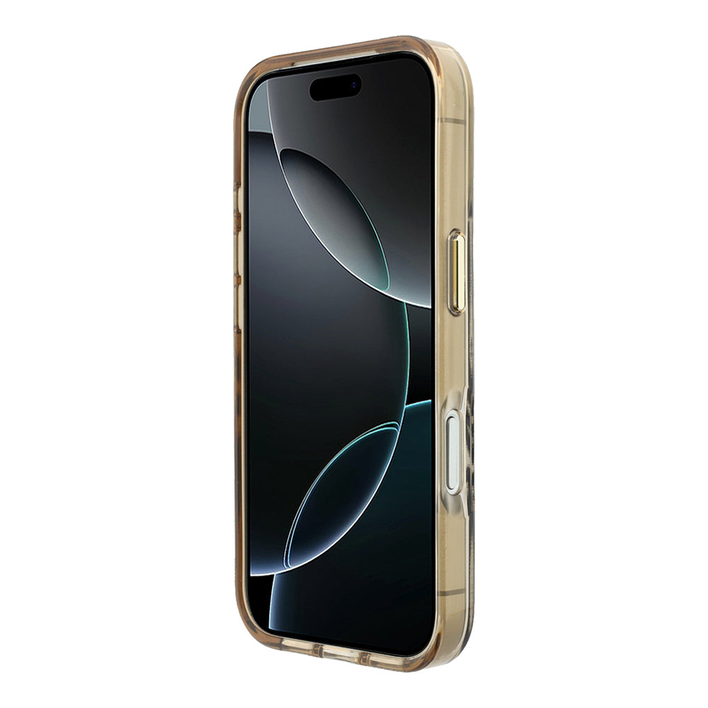 Apple iPhone 18 Pro Max Kılıf Guess Orjinal Lisanslı M-safe Şarj Özellikli Üçgen Logolu Zebra Desenli Silikon Kapak Gold