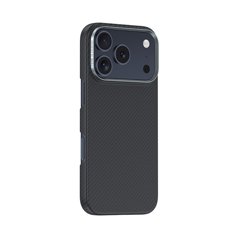 Apple iPhone 18 Pro Max Kılıf Karbon Fiber M-safe Şarj Özellikli Benks Armor Air Yükseltimiş Kamera Çerçevesi C1 600D Kevlar Kapak Siyah