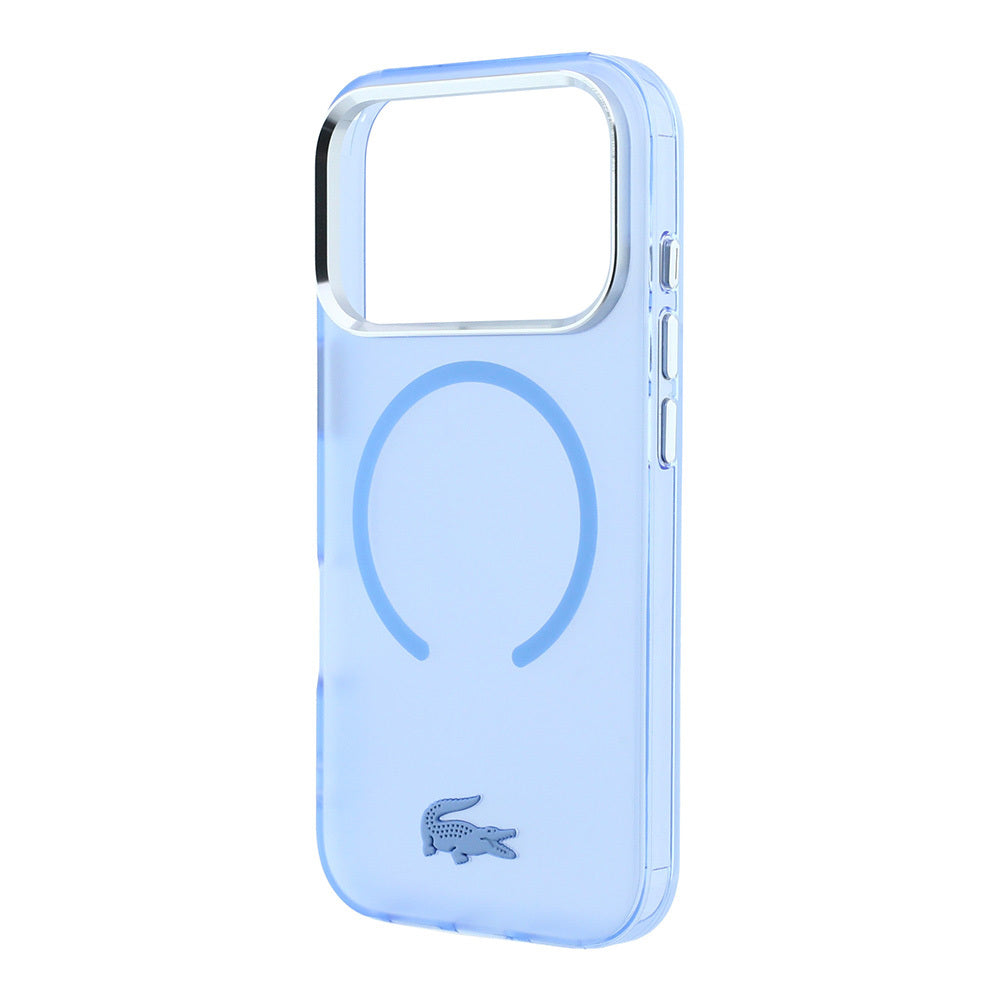 Apple iPhone 18 Pro Max Kılıf Lacoste Orjinal Lisanslı M-safe C-Magnet İkonik Timsah Logolu IML Frosted Kapak Açık Mavi