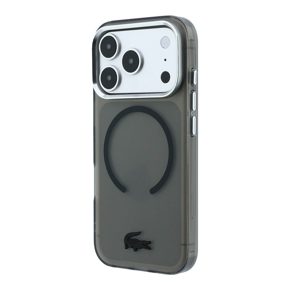 Apple iPhone 18 Pro Max Kılıf Lacoste Orjinal Lisanslı M-safe C-Magnet İkonik Timsah Logolu IML Frosted Kapak Siyah