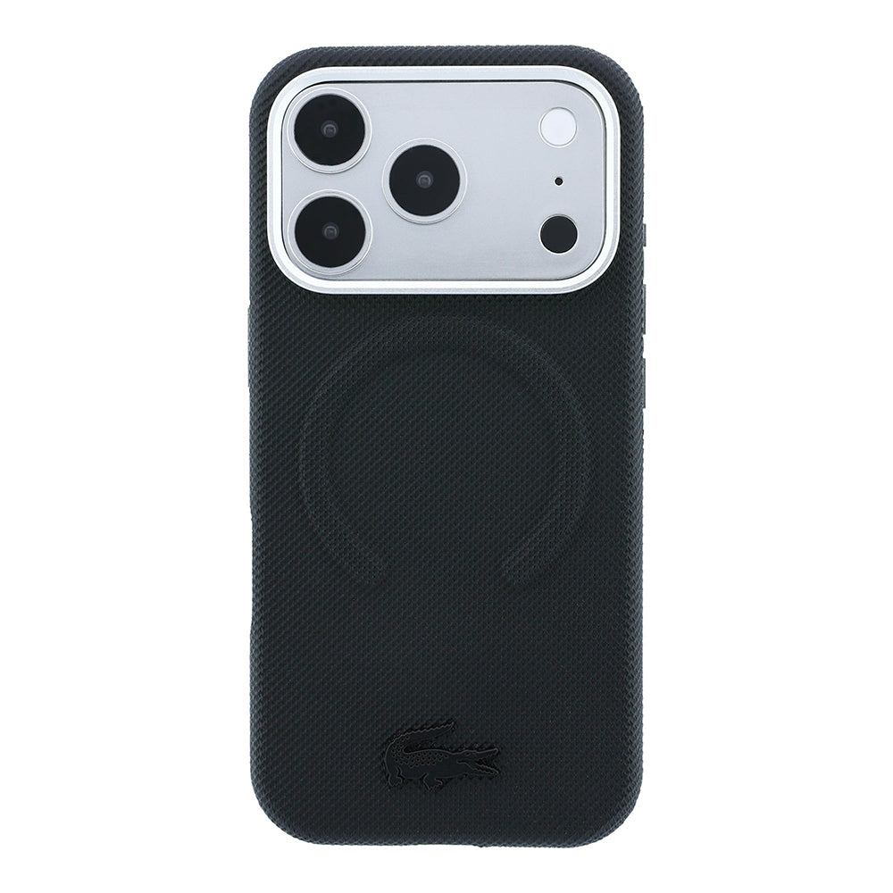 Apple iPhone 18 Pro Max Kılıf Lacoste Orjinal Lisanslı M-safe Şarj Özellikli Halka Tasarımlı Petit Pike Metal Logolu Kapak Siyah