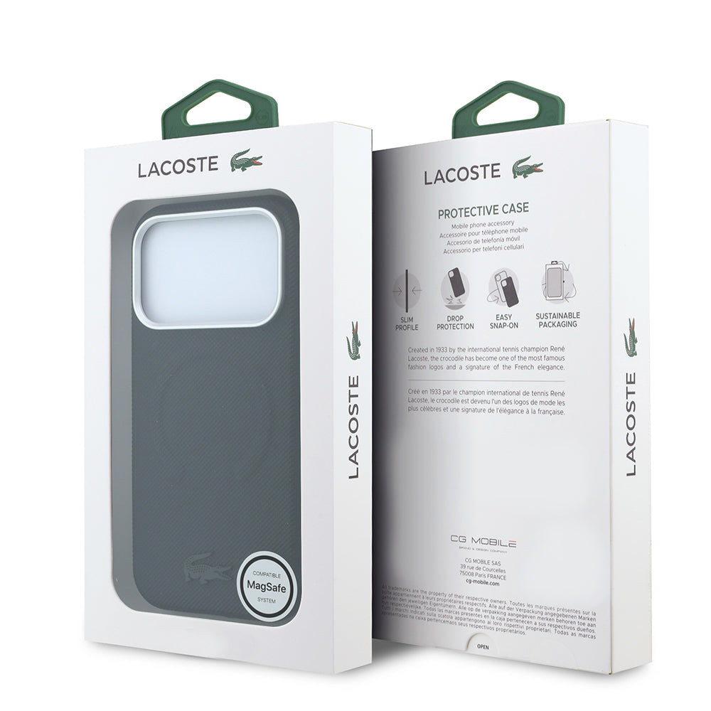Apple iPhone 18 Pro Max Kılıf Lacoste Orjinal Lisanslı M-safe Şarj Özellikli Halka Tasarımlı Petit Pike Metal Logolu Kapak Siyah