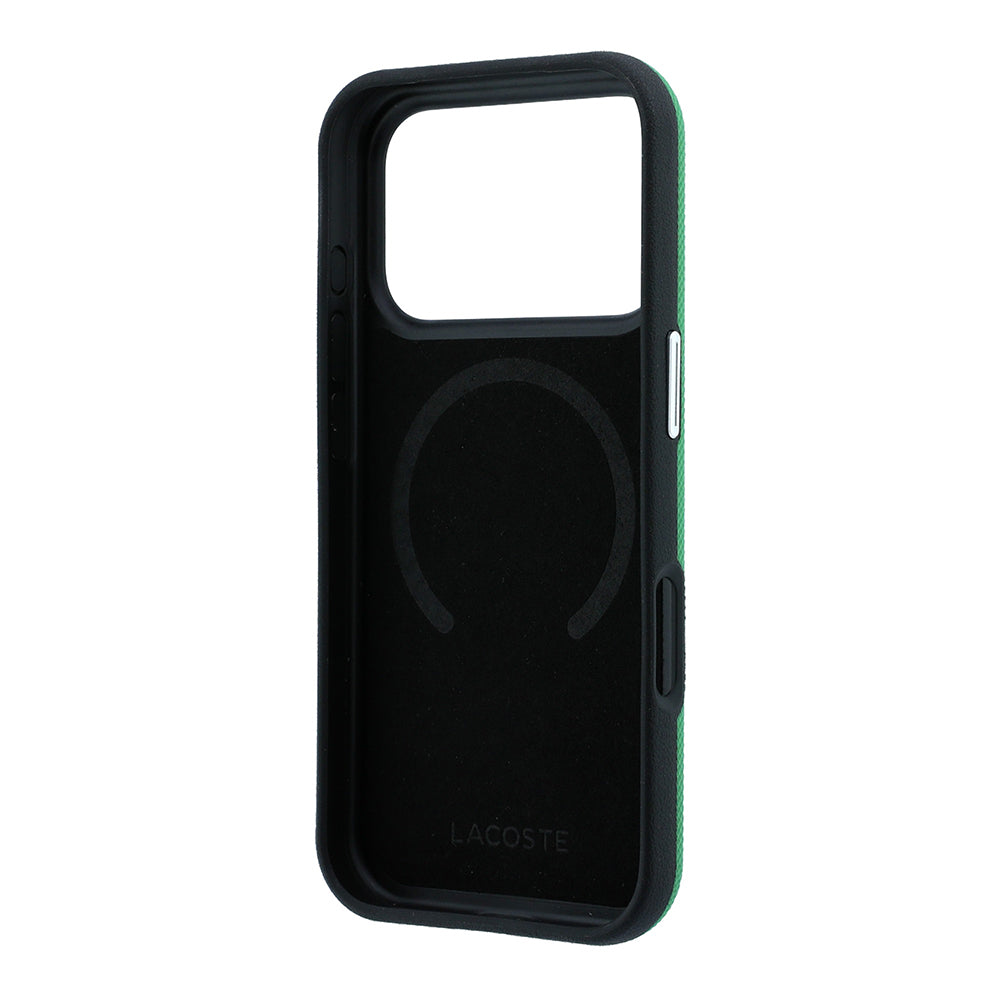 Apple iPhone 18 Pro Max Kılıf Lacoste Orjinal Lisanslı M-safe Şarj Özellikli Halka Tasarımlı Petit Pike Metal Logolu Kapak Yeşil