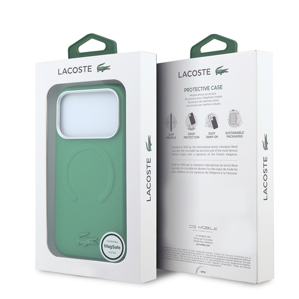 Apple iPhone 18 Pro Max Kılıf Lacoste Orjinal Lisanslı M-safe Şarj Özellikli Halka Tasarımlı Petit Pike Metal Logolu Kapak Yeşil