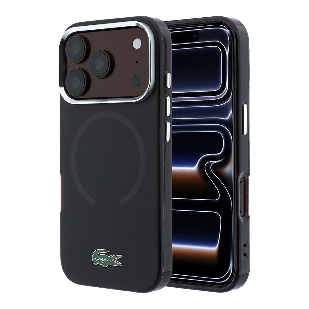 Apple iPhone 18 Pro Max Kılıf Lacoste Orjinal Lisanslı M-safe Şarj Özellikli Lake Timsah Logolu IML Frosted Kapak Bordo