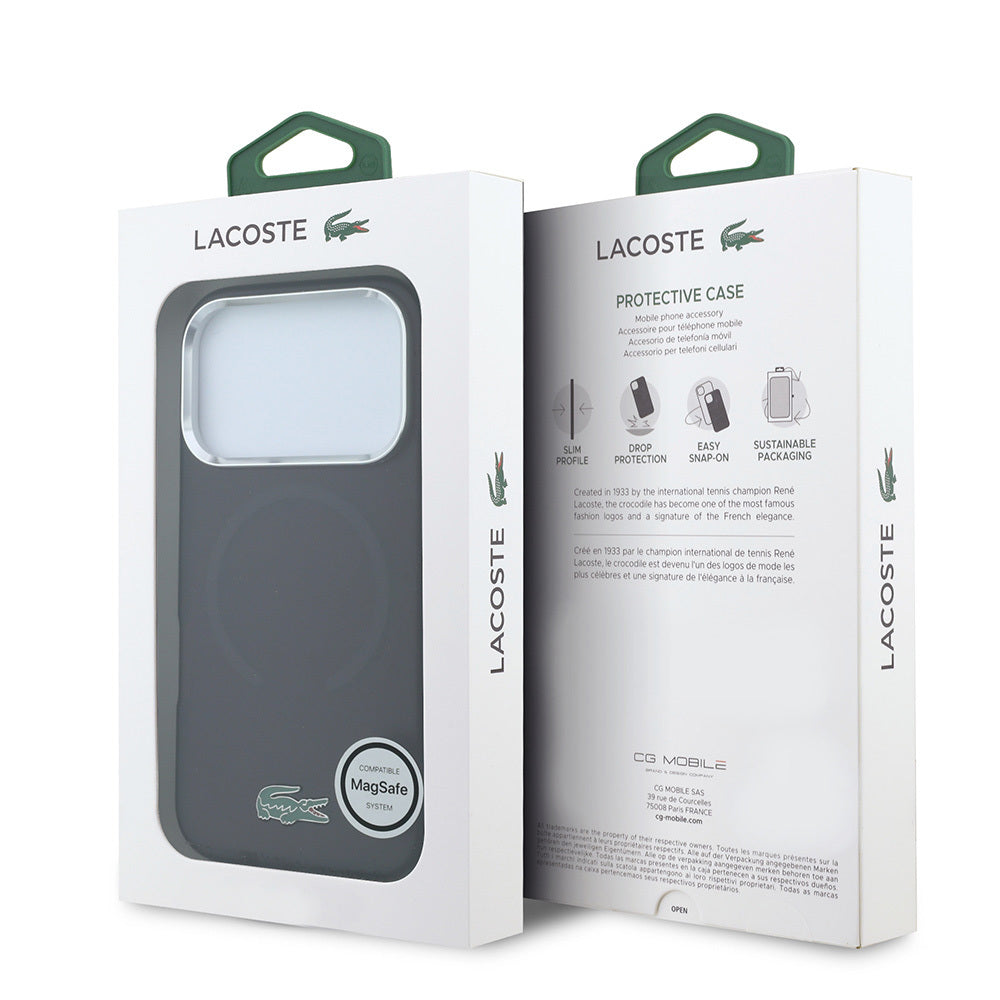 Apple iPhone 18 Pro Max Kılıf Lacoste Orjinal Lisanslı M-safe Şarj Özellikli Lake Timsah Logolu IML Frosted Kapak Bordo