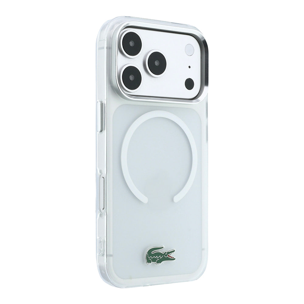 Apple iPhone 18 Pro Max Kılıf Lacoste Orjinal Lisanslı M-safe Şarj Özellikli Lake Timsah Logolu IML Frosted Kapak Şeffaf