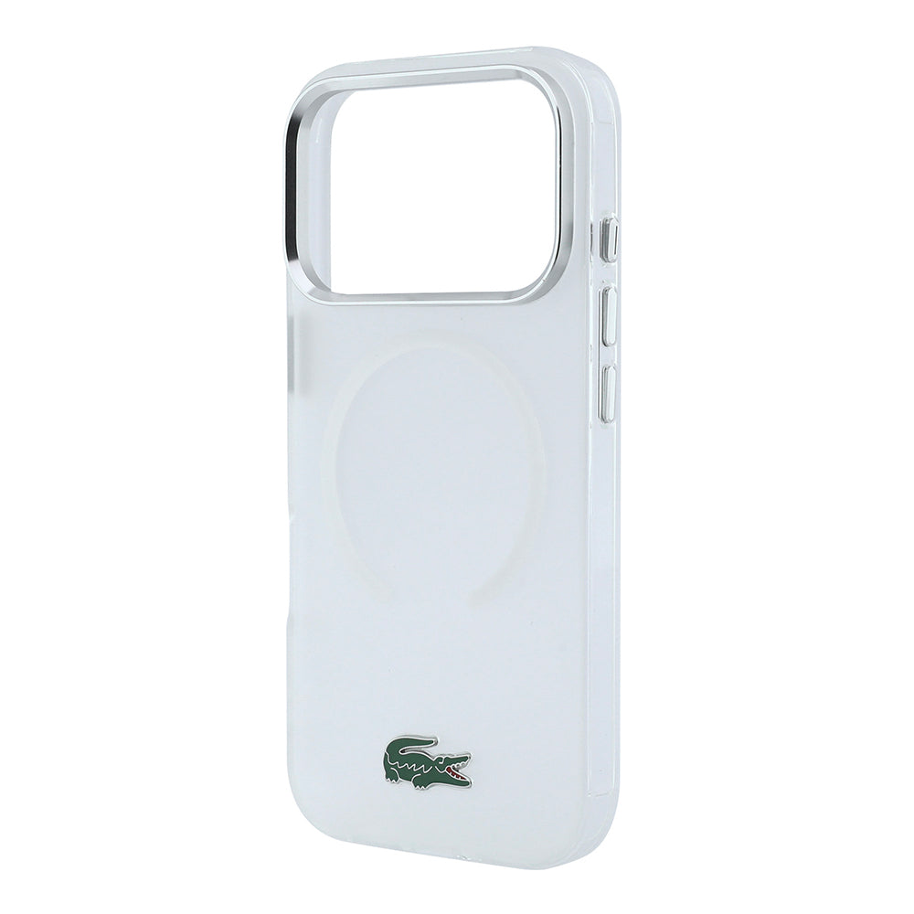 Apple iPhone 18 Pro Max Kılıf Lacoste Orjinal Lisanslı M-safe Şarj Özellikli Lake Timsah Logolu IML Frosted Kapak Şeffaf