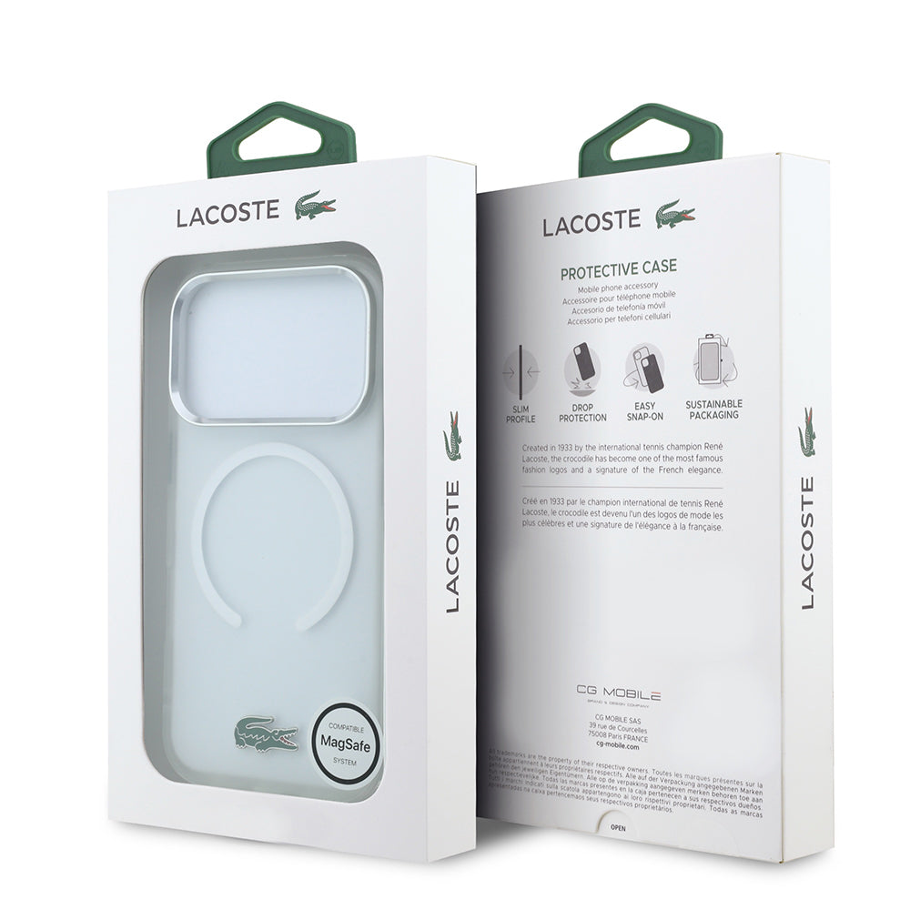 Apple iPhone 18 Pro Max Kılıf Lacoste Orjinal Lisanslı M-safe Şarj Özellikli Lake Timsah Logolu IML Frosted Kapak Şeffaf
