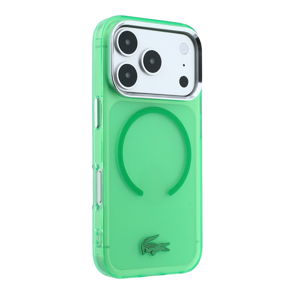 Apple iPhone 18 Pro Max Kılıf Lacoste Orjinal Lisanslı M-safe Şarj Özellikli Lake Timsah Logolu IML Frosted Kapak Yeşil