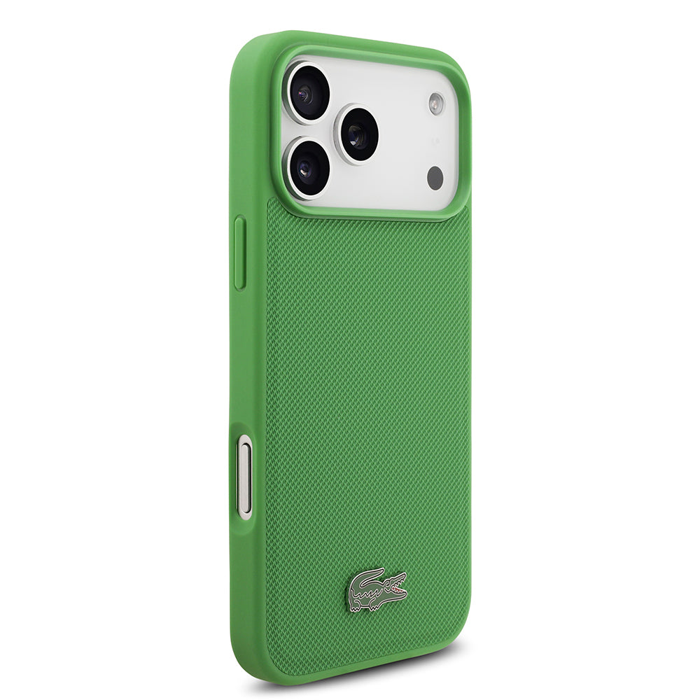 Apple iPhone 18 Pro Max Kılıf Lacoste Orjinal Lisanslı M-safe Şarj Özellikli PU Pike Desenli Metal Logolu Kapak Yeşil