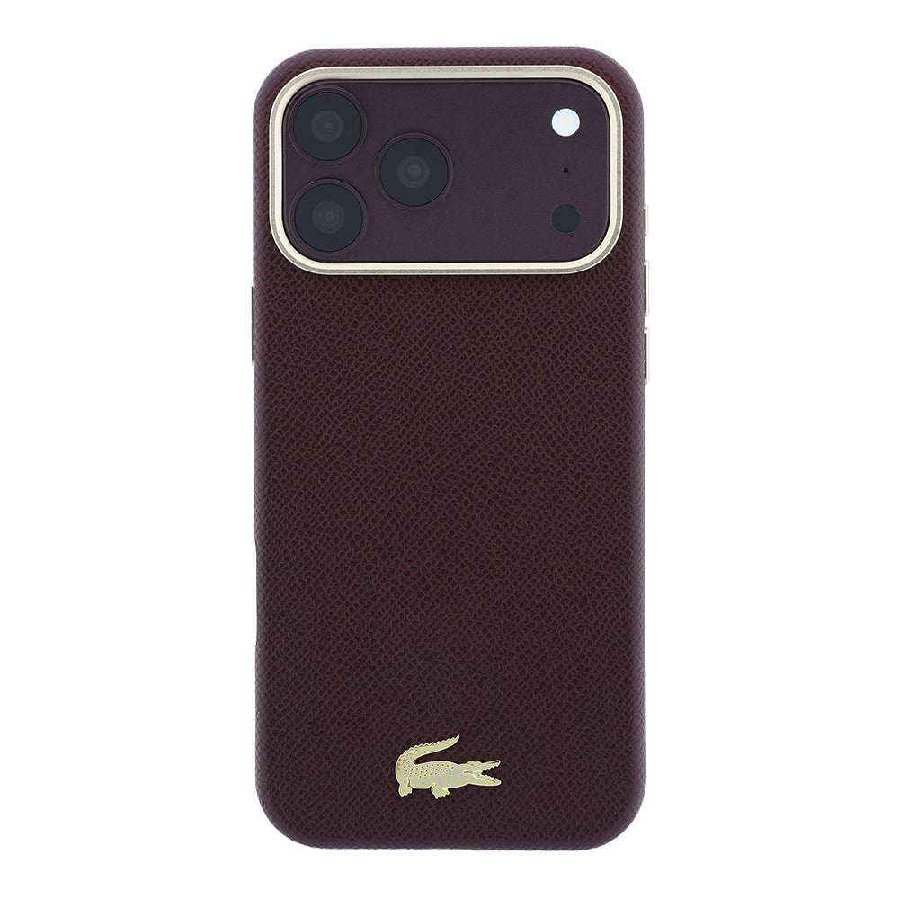 Apple iPhone 18 Pro Max Kılıf Lacoste Orjinal Lisanslı M-Safe Şarj Özellikli PVC Yarı Pike Desenli Arka Yüzey İkonik Timsah Dokuma Logolu Kapak Bordo