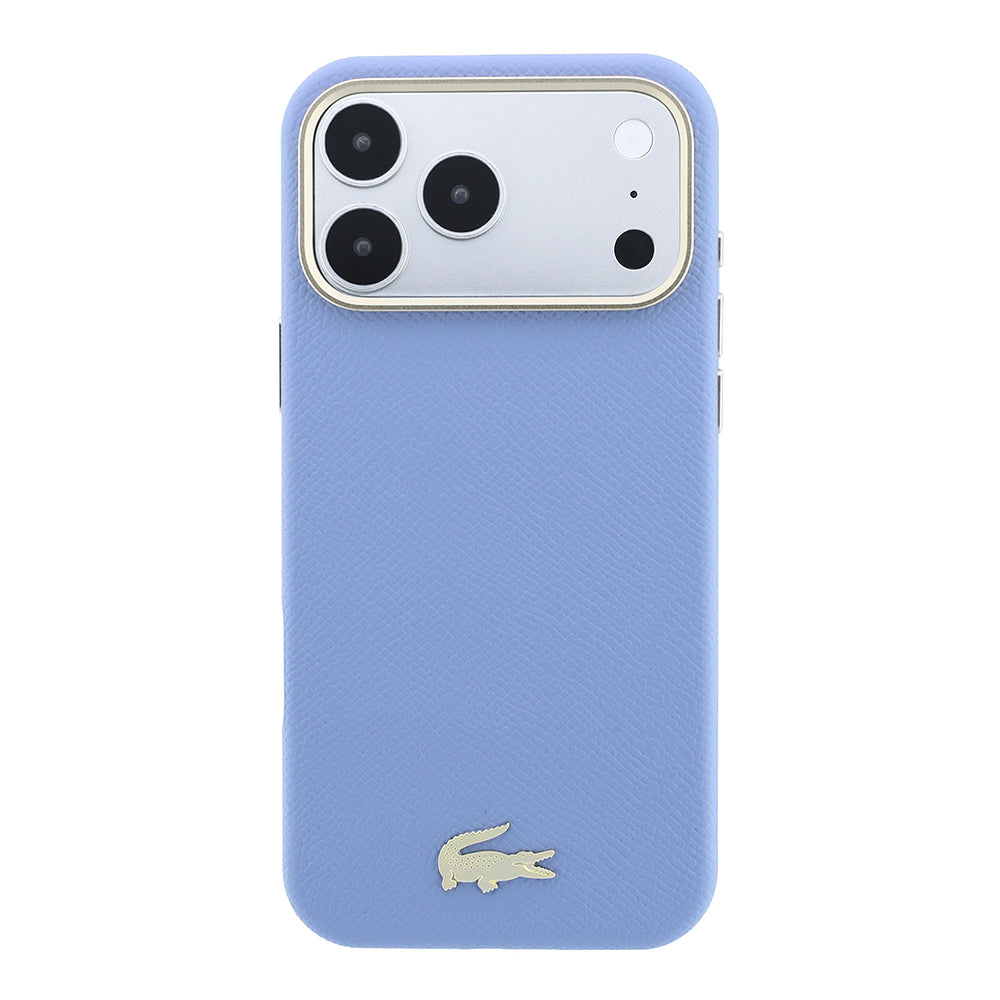 Apple iPhone 18 Pro Max Kılıf Lacoste Orjinal Lisanslı M-Safe Şarj Özellikli PVC Yarı Pike Desenli Arka Yüzey İkonik Timsah Dokuma Logolu Kapak Açık Mavi