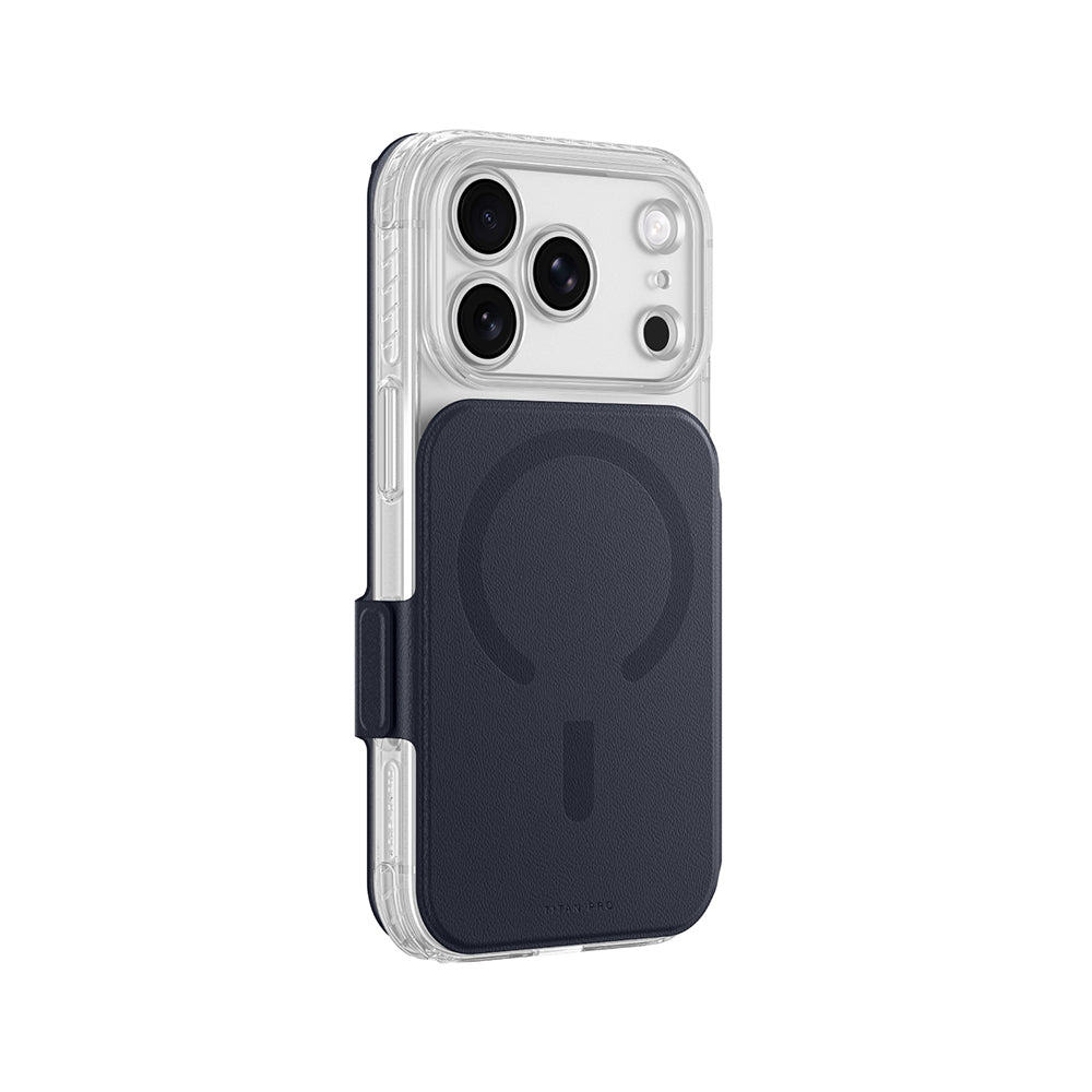 Apple iPhone 18 Pro Max Kılıf M-safe Özellikli Amazingthing Titan Lens Flip Serisi Kartlıklı Kapak Lacivert