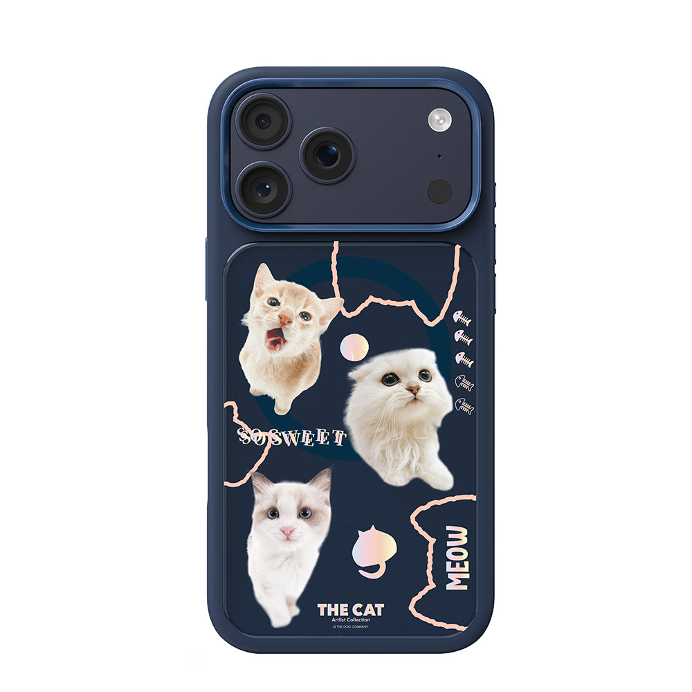 Apple iPhone 18 Pro Max Kılıf M-safe Şarj Özellikli 3D Baskılı Tasarım Mutural The Cat Serisi Kapak Lacivert