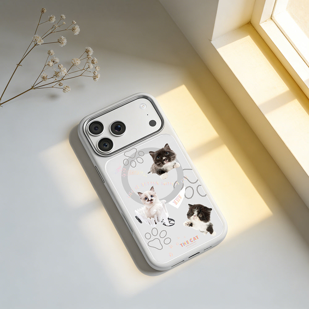 Apple iPhone 18 Pro Max Kılıf M-safe Şarj Özellikli 3D Baskılı Tasarım Mutural The Cat Serisi Kapak Beyaz