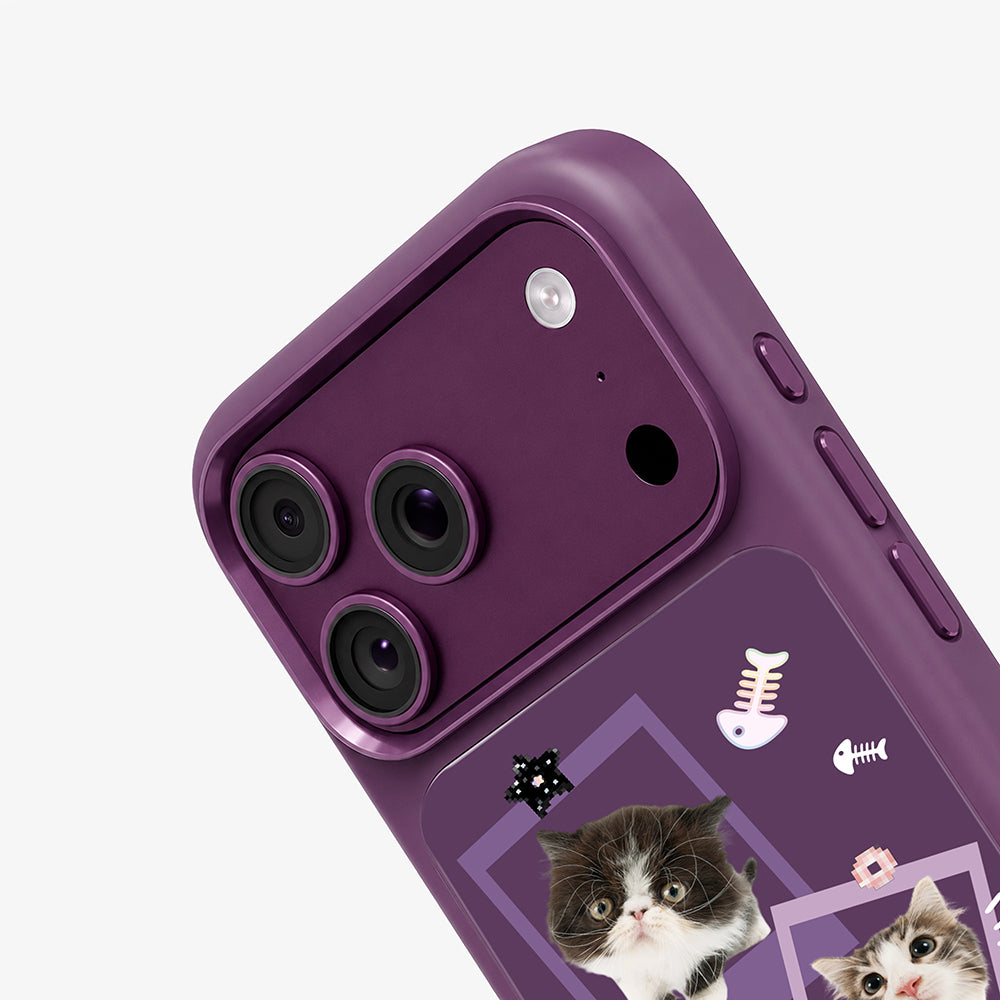 Apple iPhone 18 Pro Max Kılıf M-safe Şarj Özellikli 3D Baskılı Tasarım Mutural The Cat Serisi Kapak Mor