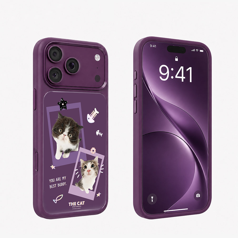 Apple iPhone 18 Pro Max Kılıf M-safe Şarj Özellikli 3D Baskılı Tasarım Mutural The Cat Serisi Kapak Mor