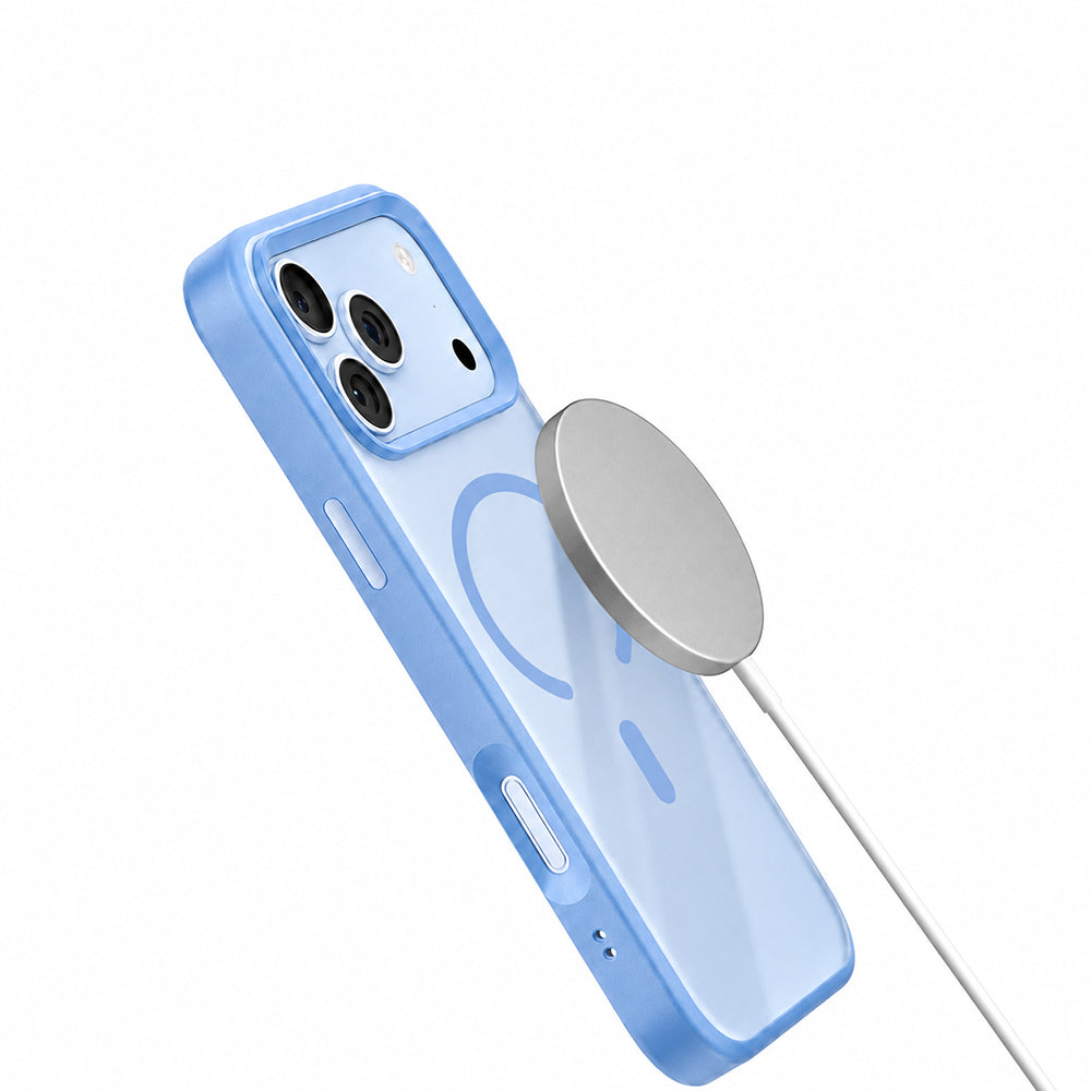 Apple iPhone 18 Pro Max Kılıf M-safe Şarj Özellikli Airbag Tasarımlı Mutural Mist Serisi Kapak Açık Mavi