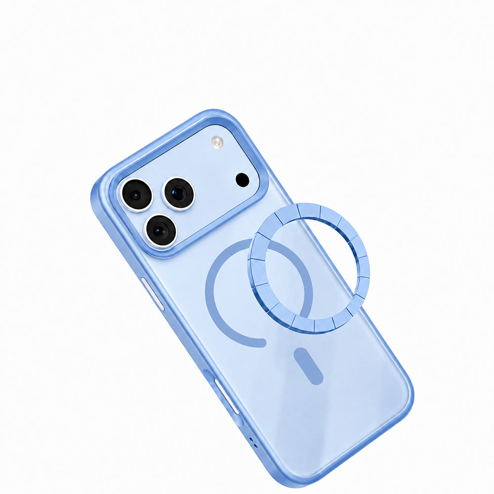 Apple iPhone 18 Pro Max Kılıf M-safe Şarj Özellikli Airbag Tasarımlı Mutural Mist Serisi Kapak Açık Mavi