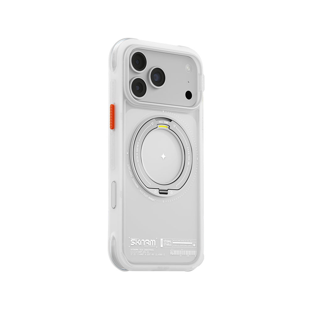 Apple iPhone 18 Pro Max Kılıf M-Safe Şarj Özellikli Airbag Tasarımlı Standlı Skinarma Atlas Kapak Beyaz