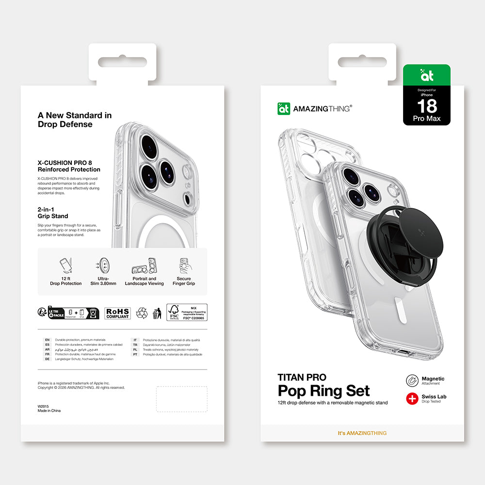 Apple iPhone 18 Pro Max Kılıf M-safe Şarj Özellikli Amazingthing Titan Pro Serisi Pop Ring Standlı Set Siyah