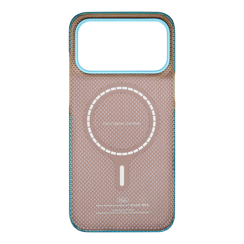 Apple iPhone 18 Pro Max Kılıf M-safe Şarj Özellikli Aramid Karbon Fiber Pitaka Glints of Gold Ultra Slim Serisi Kapak Mavi