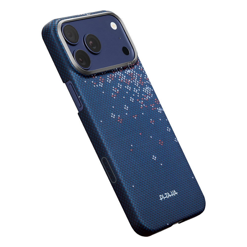 Apple iPhone 18 Pro Max Kılıf M-safe Şarj Özellikli Aramid Karbon Fiber Pitaka Sakura Hours Serisi Kapak Lacivert