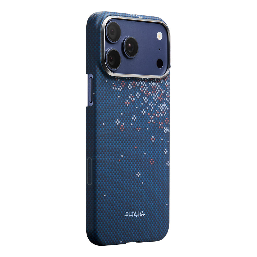 Apple iPhone 18 Pro Max Kılıf M-safe Şarj Özellikli Aramid Karbon Fiber Pitaka Sakura Hours Serisi Kapak Lacivert