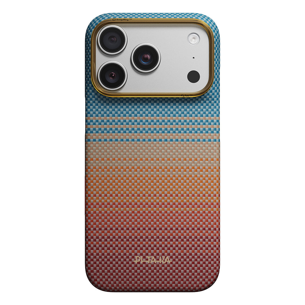Apple iPhone 18 Pro Max Kılıf M-safe Şarj Özellikli Aramid Fiber Pitaka Sunset 2.0 California Dream Serisi Mavi-Kahverengi