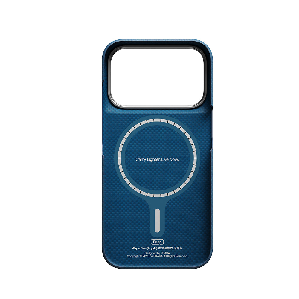 Apple iPhone 18 Pro Max Kılıf M-safe Şarj Özellikli Aramid Karbon Fiber Pitaka Argyle Serisi Kapak Lacivert