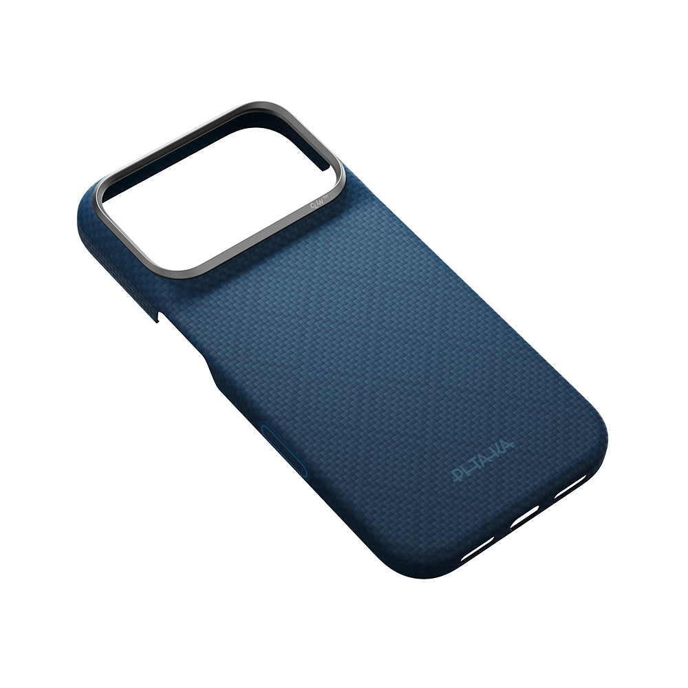 Apple iPhone 18 Pro Max Kılıf M-safe Şarj Özellikli Aramid Karbon Fiber Pitaka Argyle Serisi Kapak Lacivert