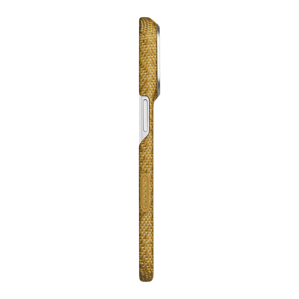 Apple iPhone 18 Pro Max Kılıf M-safe Şarj Özellikli Aramid Karbon Fiber Pitaka Wind Over Wheat Serisi Kapak Gold