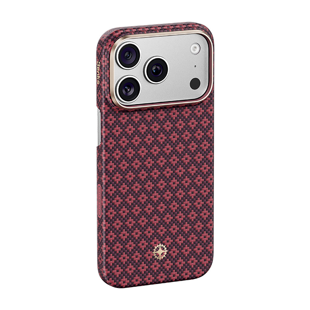 Apple iPhone 18 Pro Max Kılıf M-Safe Şarj Özellikli Benks ArmorAir ArmorGrid Serisi C1 Kevlar Karbon Kapak Bordo